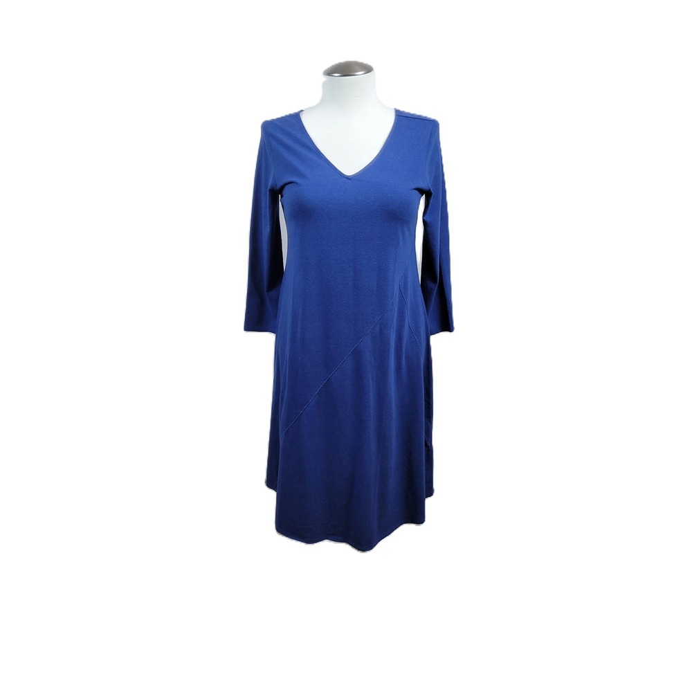 Soft Surroundings Midi Dress Womens Tall Medium Blue V-Neck Long Sleeve 4CP01